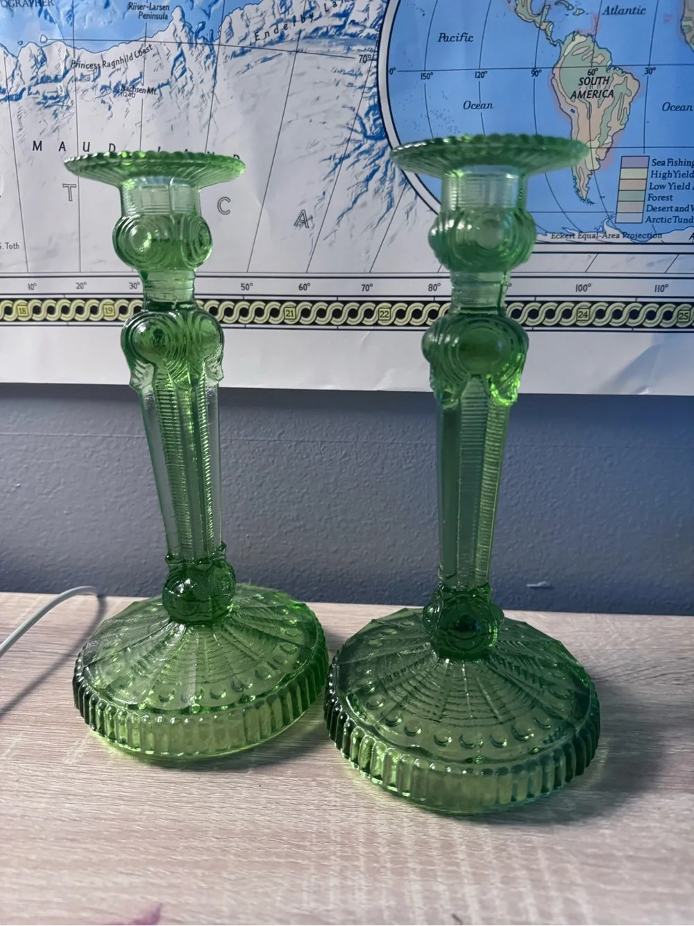 Green Glass Candlestick Holders (Pair) - Home Accents